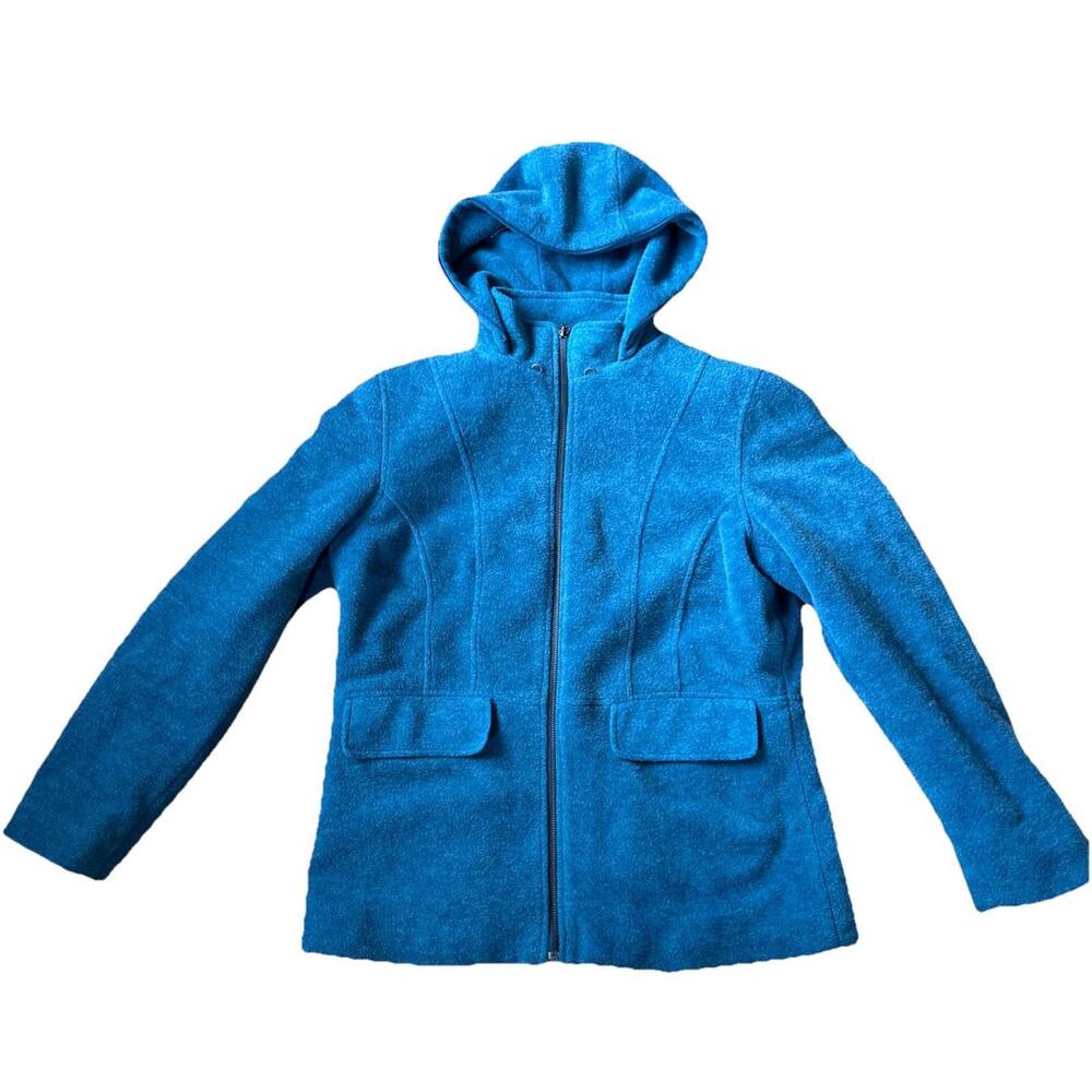 L.L Bean Full Zip Up Wool Blend Jacket Blue Medium Lined Fleece Feel Vintage